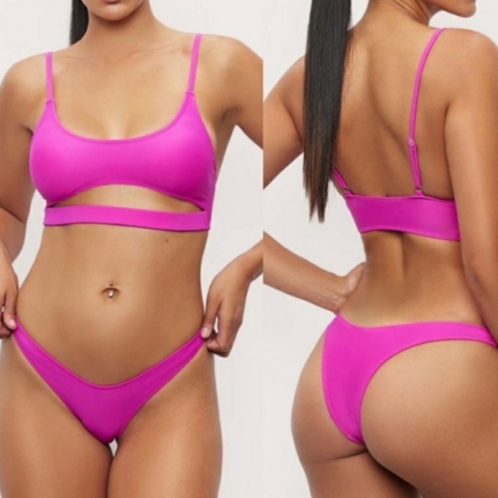 Crossings Pink Cheeky Ruched Bikini Bottoms EUC sz L